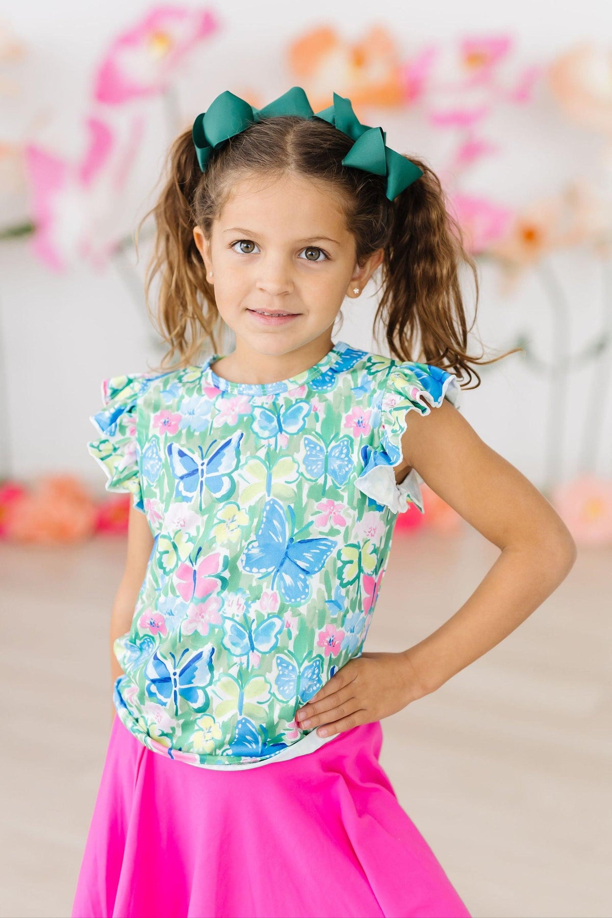 Watercolor Butterflies S/S Ruffle Tee 5