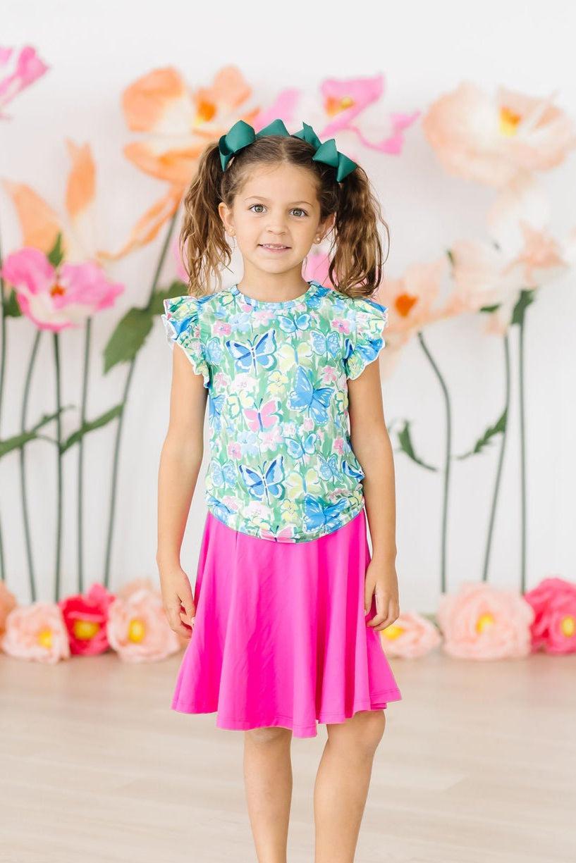 Watercolor Butterflies S/S Ruffle Tee 7