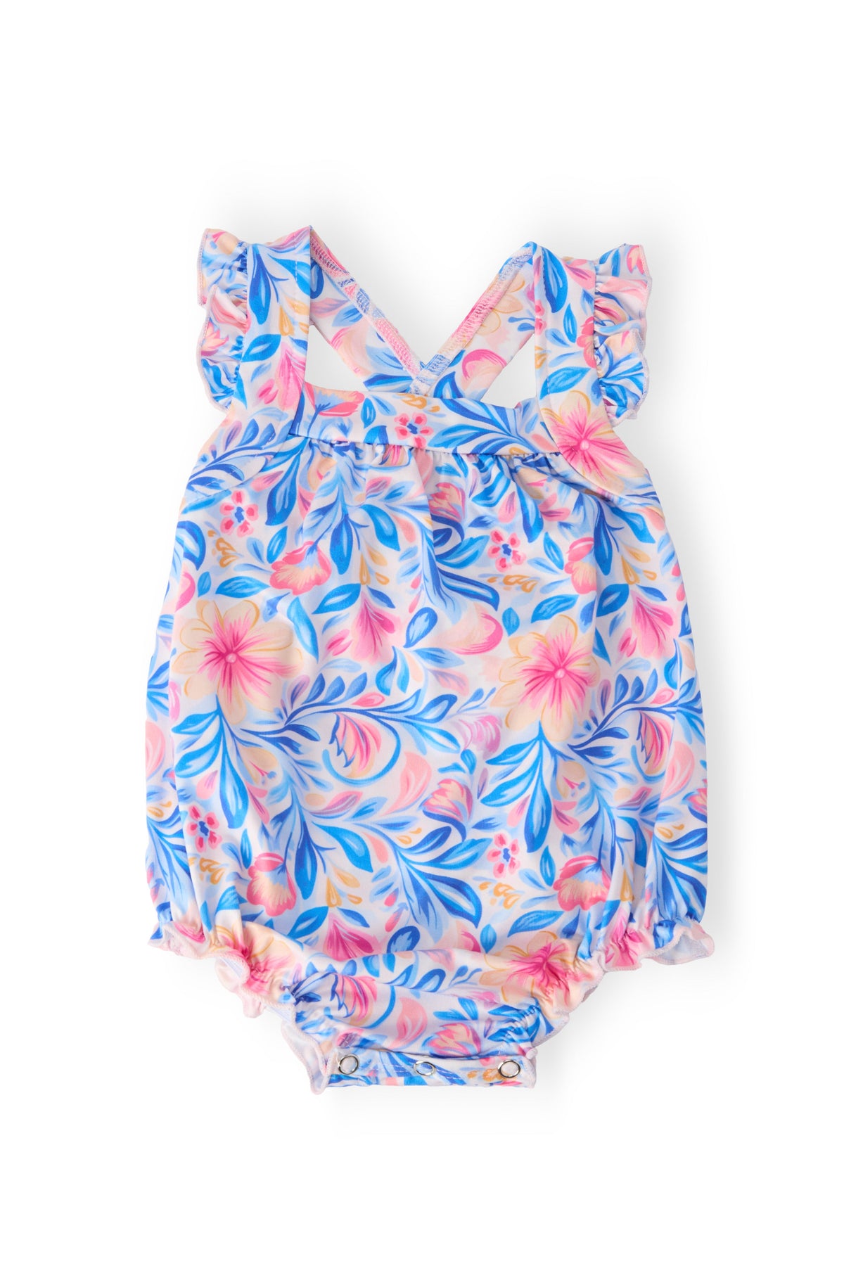 Watercolor Floral Ruffle Cross Back Romper 1