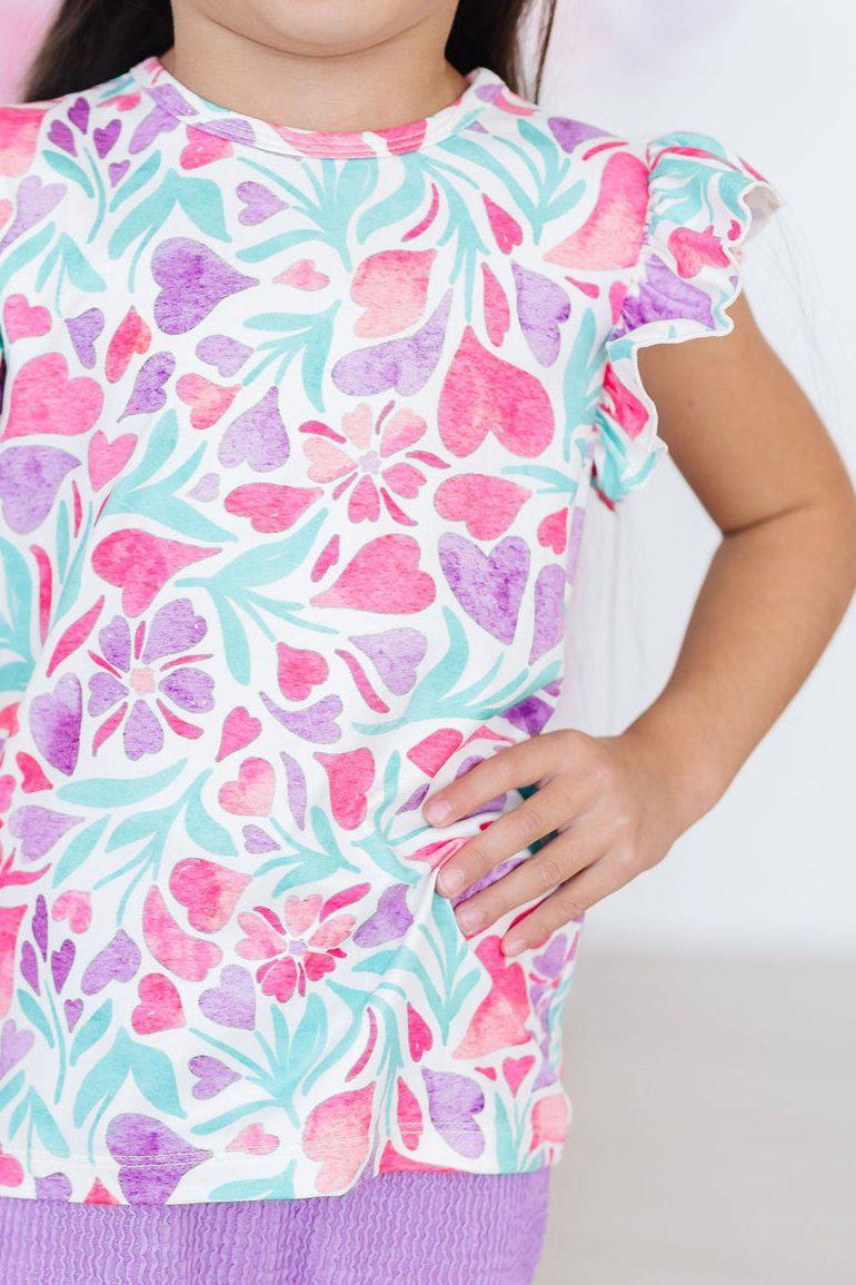 Watercolor Hearts S/S Ruffle Tee 3