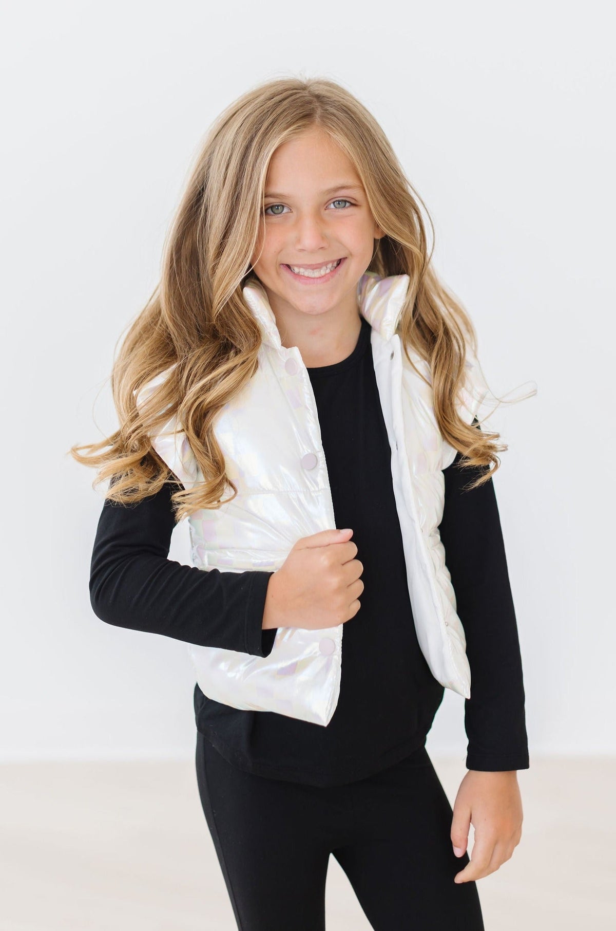 White Checker Puffer Vest 5