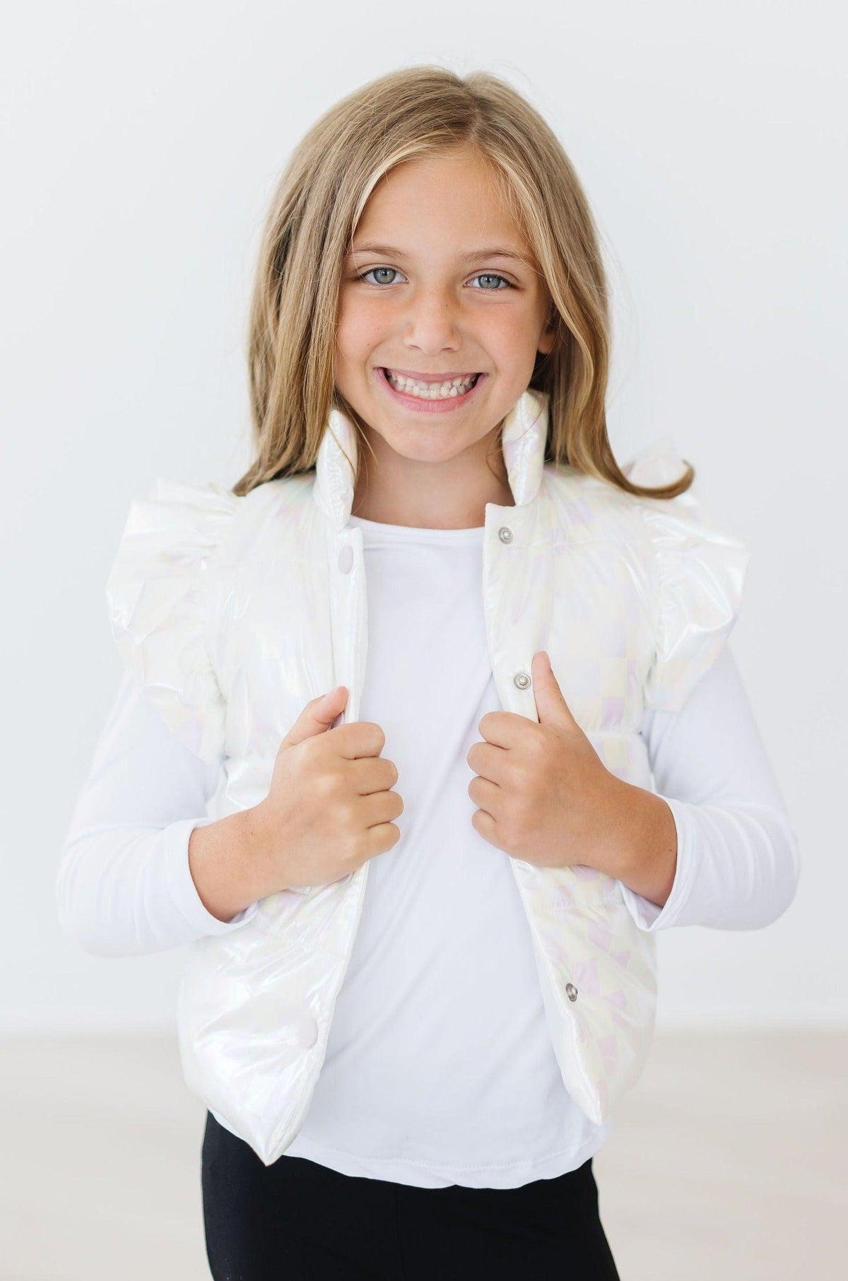 White Checker Puffer Vest 7