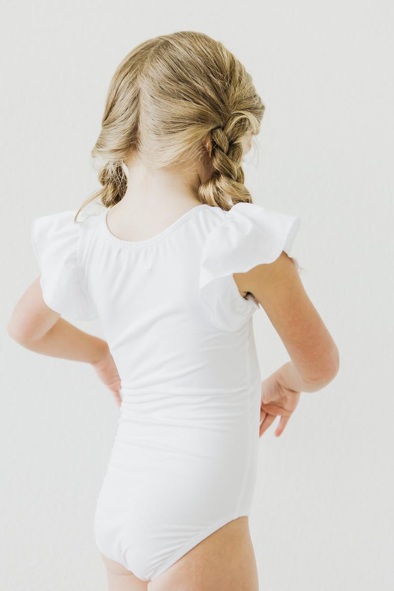 White S/S Flutter Sleeve Leotard 4