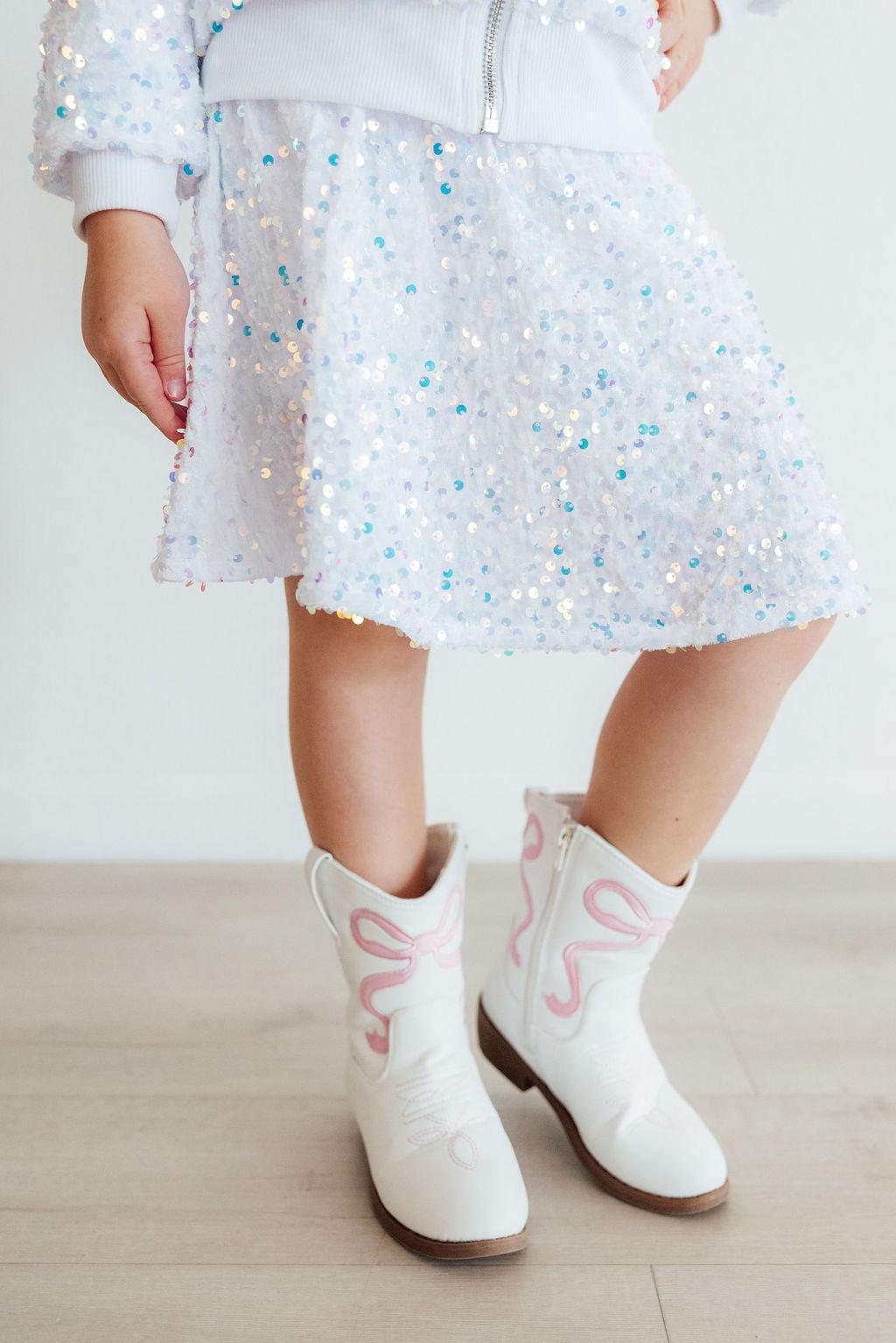 White Velvet Sequin Twirl Skort 1