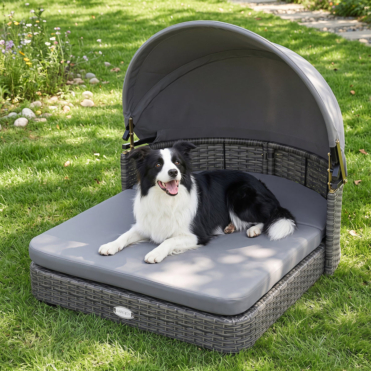 Wicker Dog House with Adjustable Canopy & Cushions 1