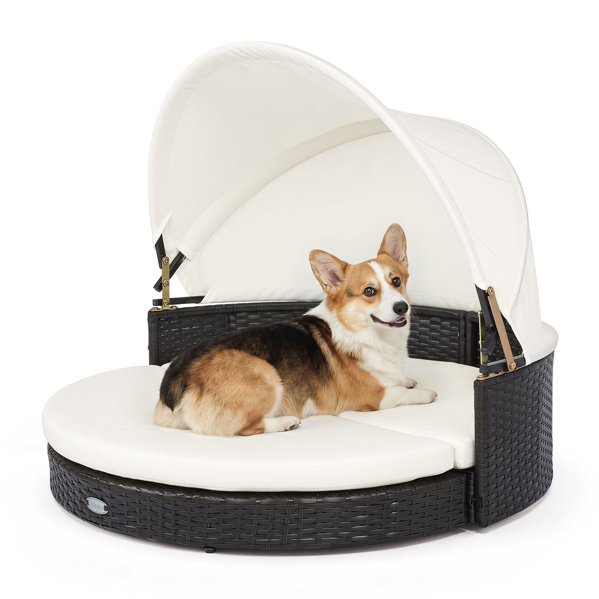 Wicker Dog House with Retractable Canopy & Cushion 3