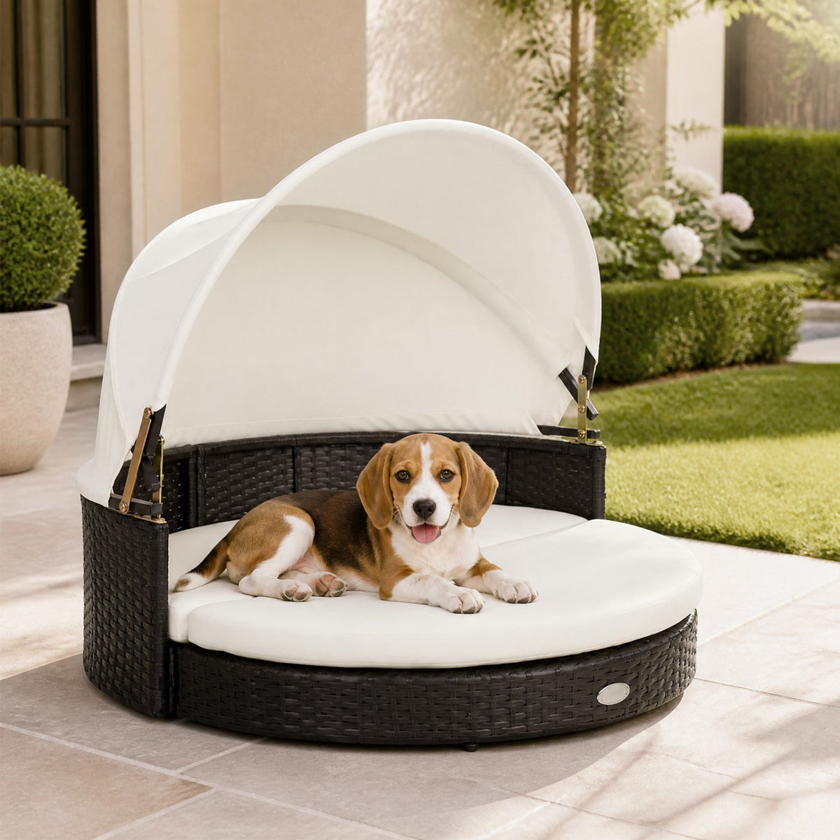 Wicker Dog House with Retractable Canopy & Cushion 1