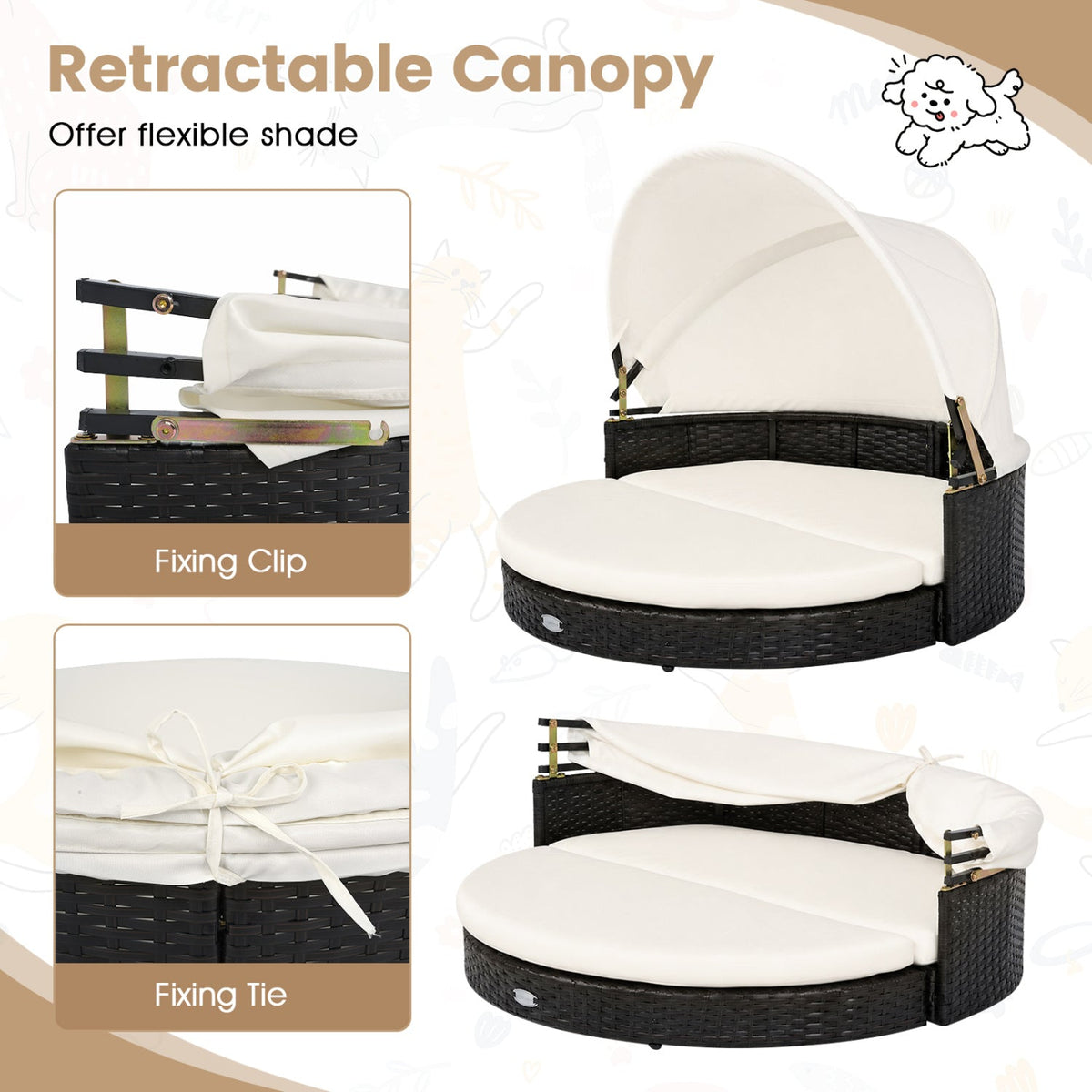 Wicker Dog House with Retractable Canopy & Cushion 8