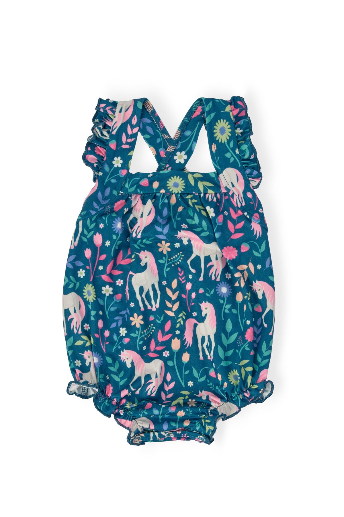 SALE Wish Upon a Unicorn Ruffle Cross Back Romper 1