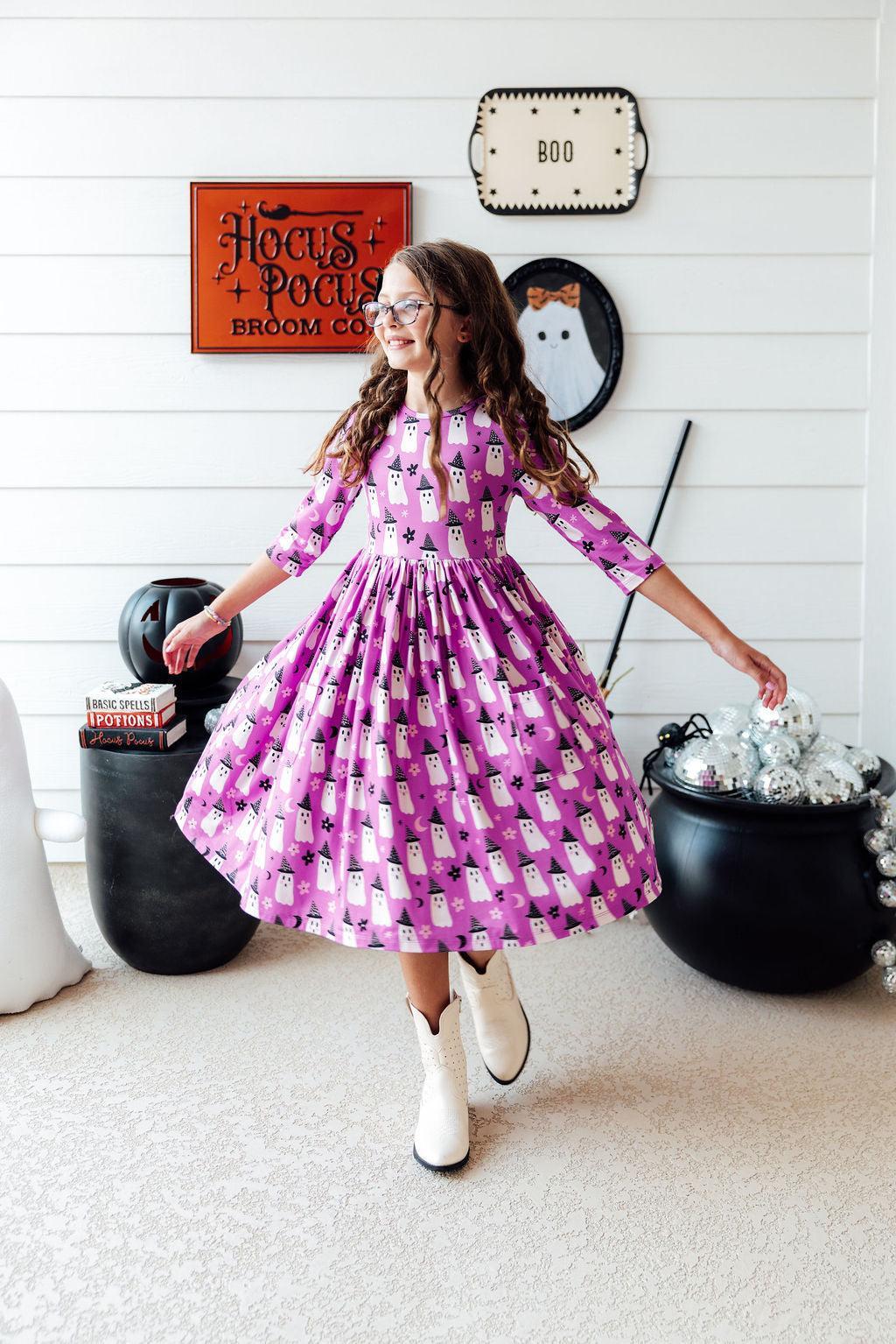Witches Boo 3/4 Sleeve Pocket Twirl Dress 10