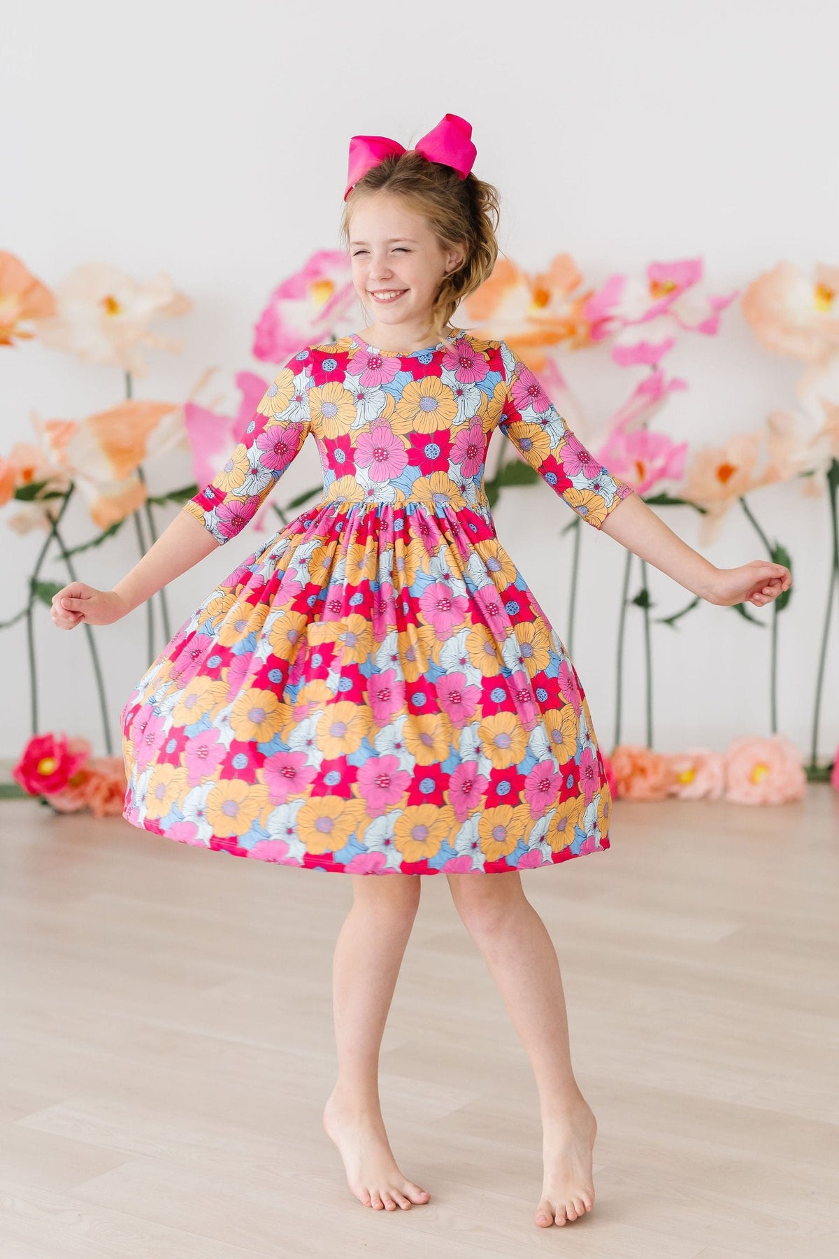 SALE Wonderland Floral 3/4 Sleeve Pocket Twirl Dress 3