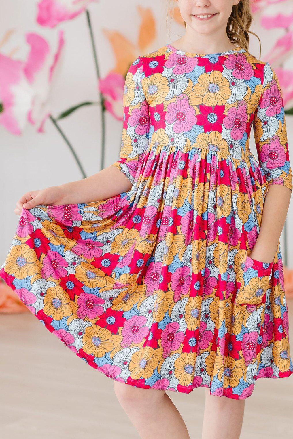 SALE Wonderland Floral 3/4 Sleeve Pocket Twirl Dress 4