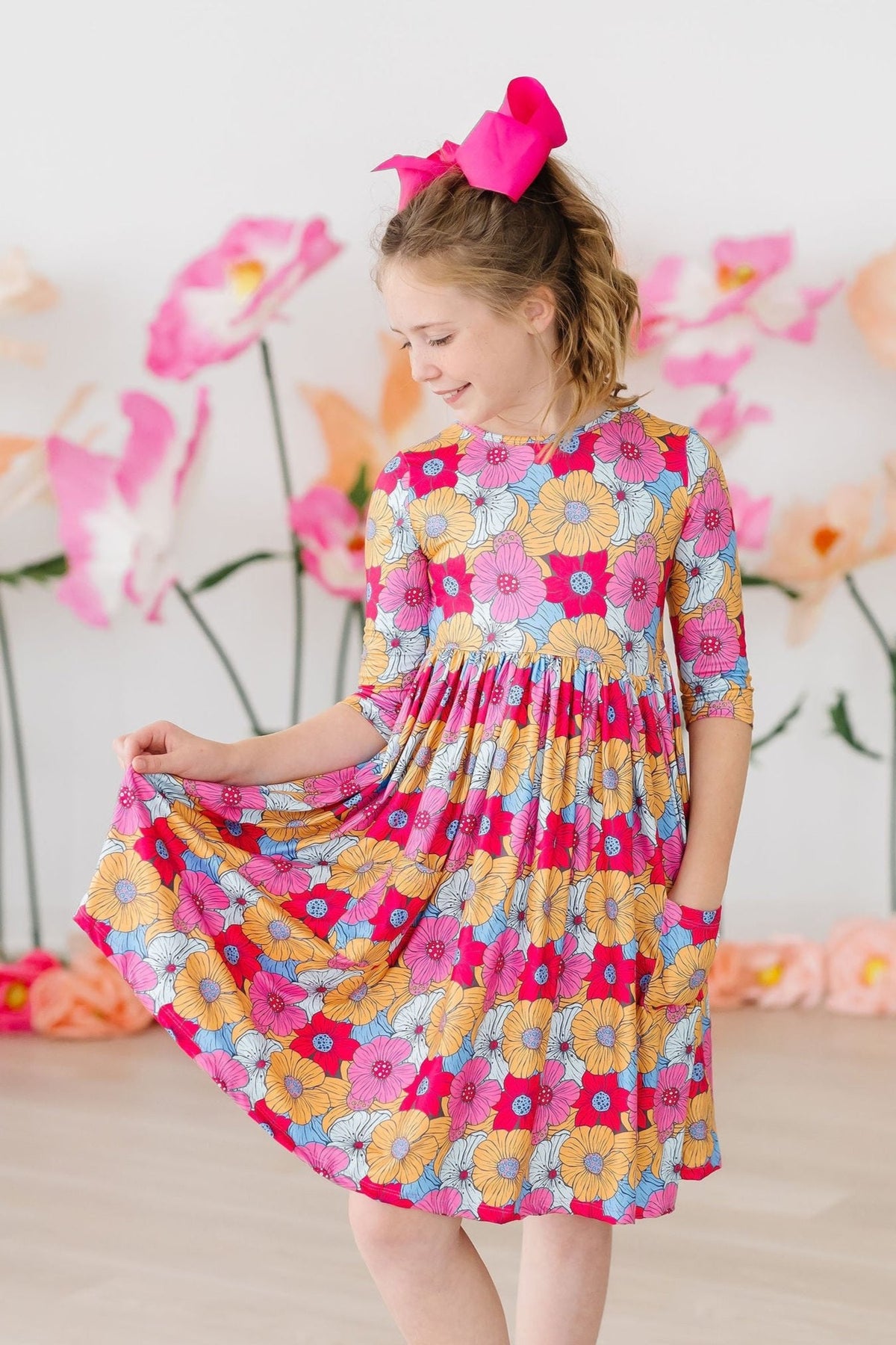 SALE Wonderland Floral 3/4 Sleeve Pocket Twirl Dress 1