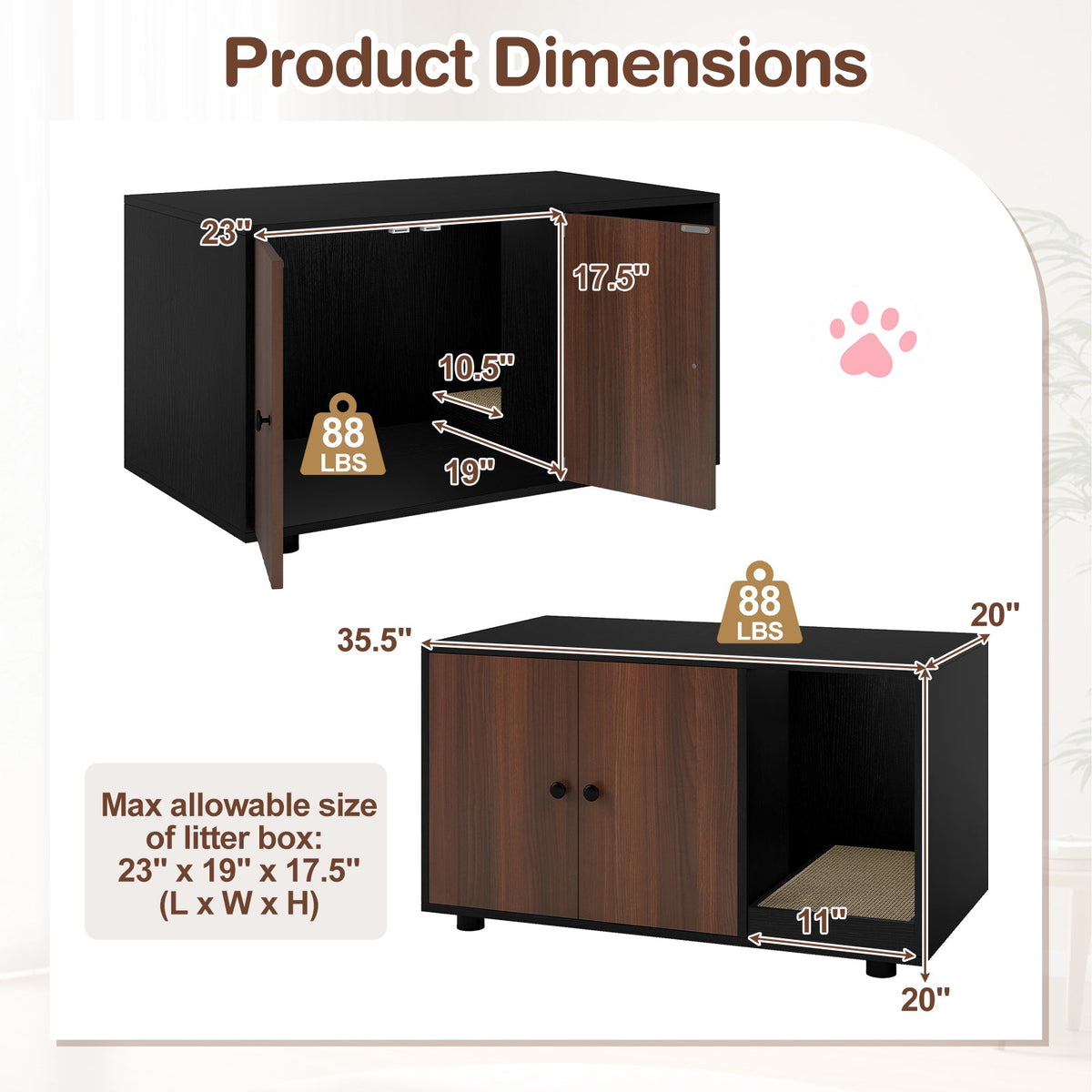 Wooden Cat Litter Box Enclosure Hidden Litter Box Furniture with Scratching Board 11