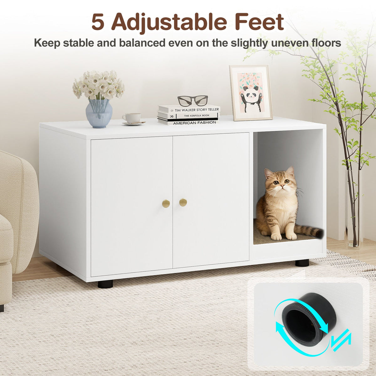 Wooden Cat Litter Box Enclosure Hidden Litter Box Furniture with Scratching Board 23