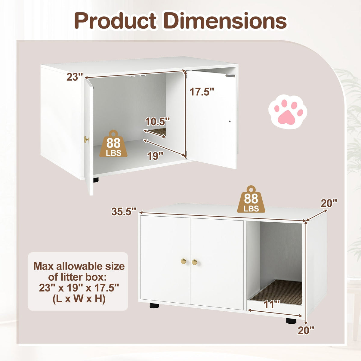 Wooden Cat Litter Box Enclosure Hidden Litter Box Furniture with Scratching Board 10
