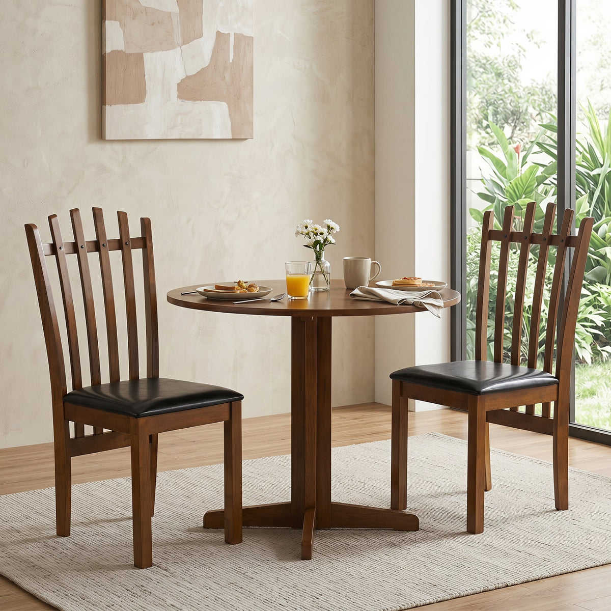 Dining Chairs Set of 2 with Spindle Back and PU Leather Seat 1
