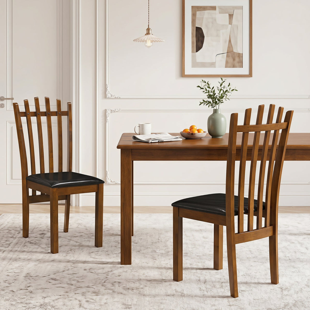 Dining Chairs Set of 2 with Spindle Back and PU Leather Seat 2