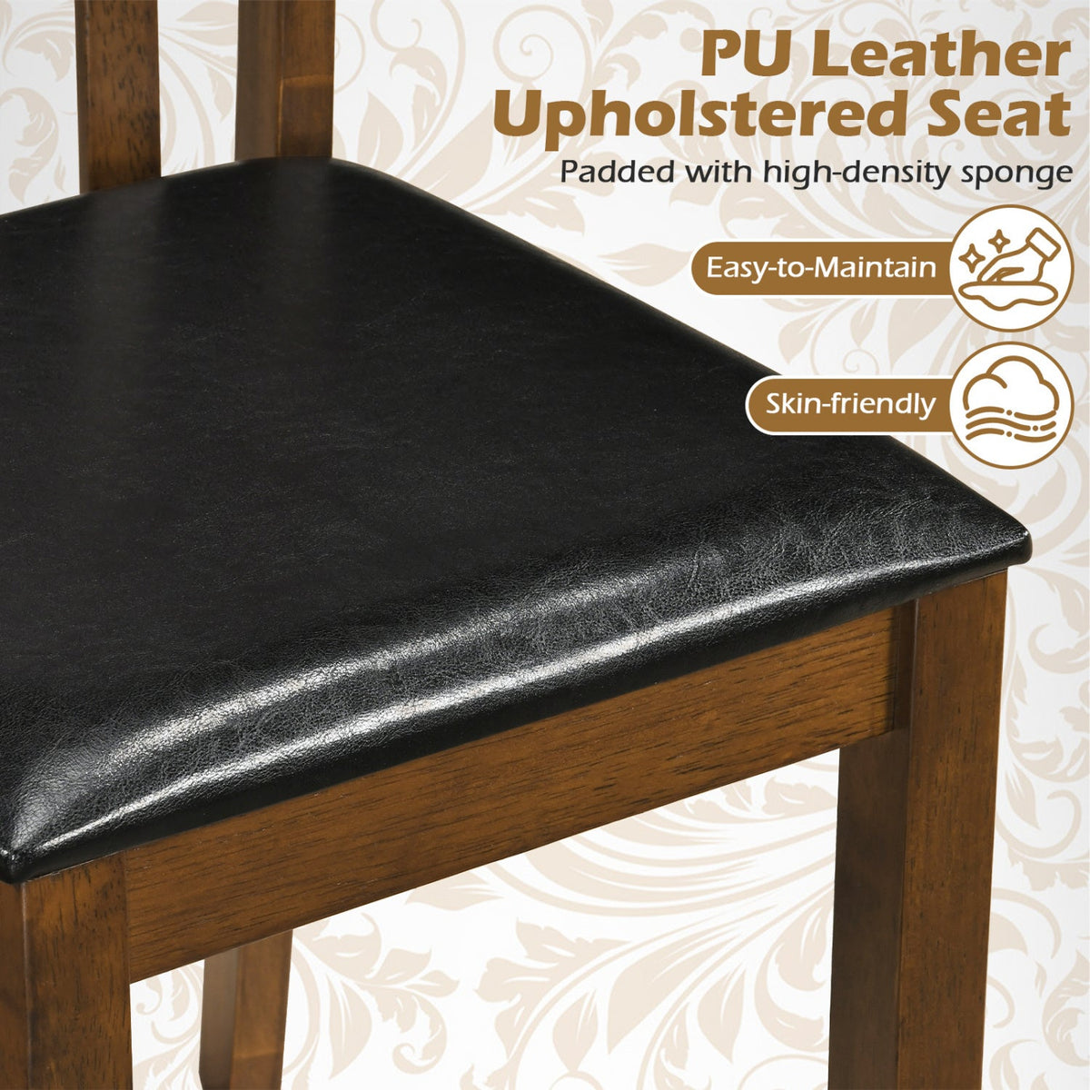Dining Chairs Set of 2 with Spindle Back and PU Leather Seat 6