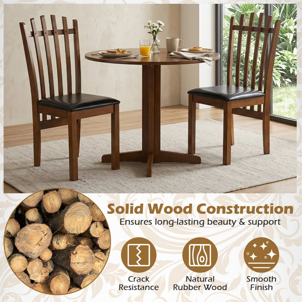 Dining Chairs Set of 2 with Spindle Back and PU Leather Seat 7