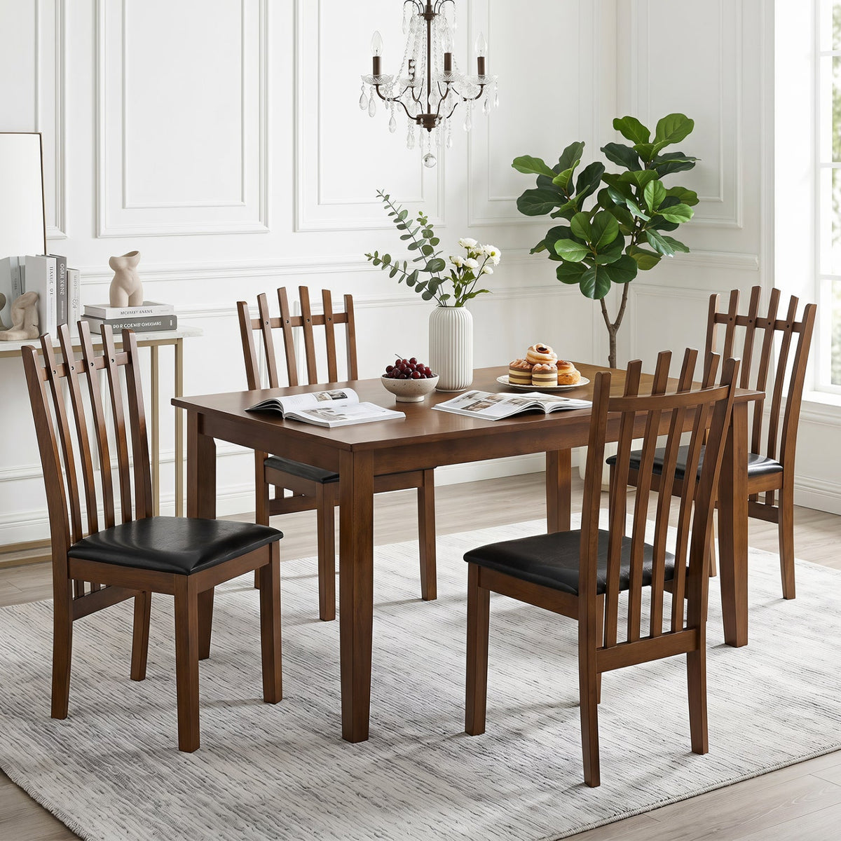 Dining Chairs Set of 4 with Spindle Back and PU Leather Seat 1