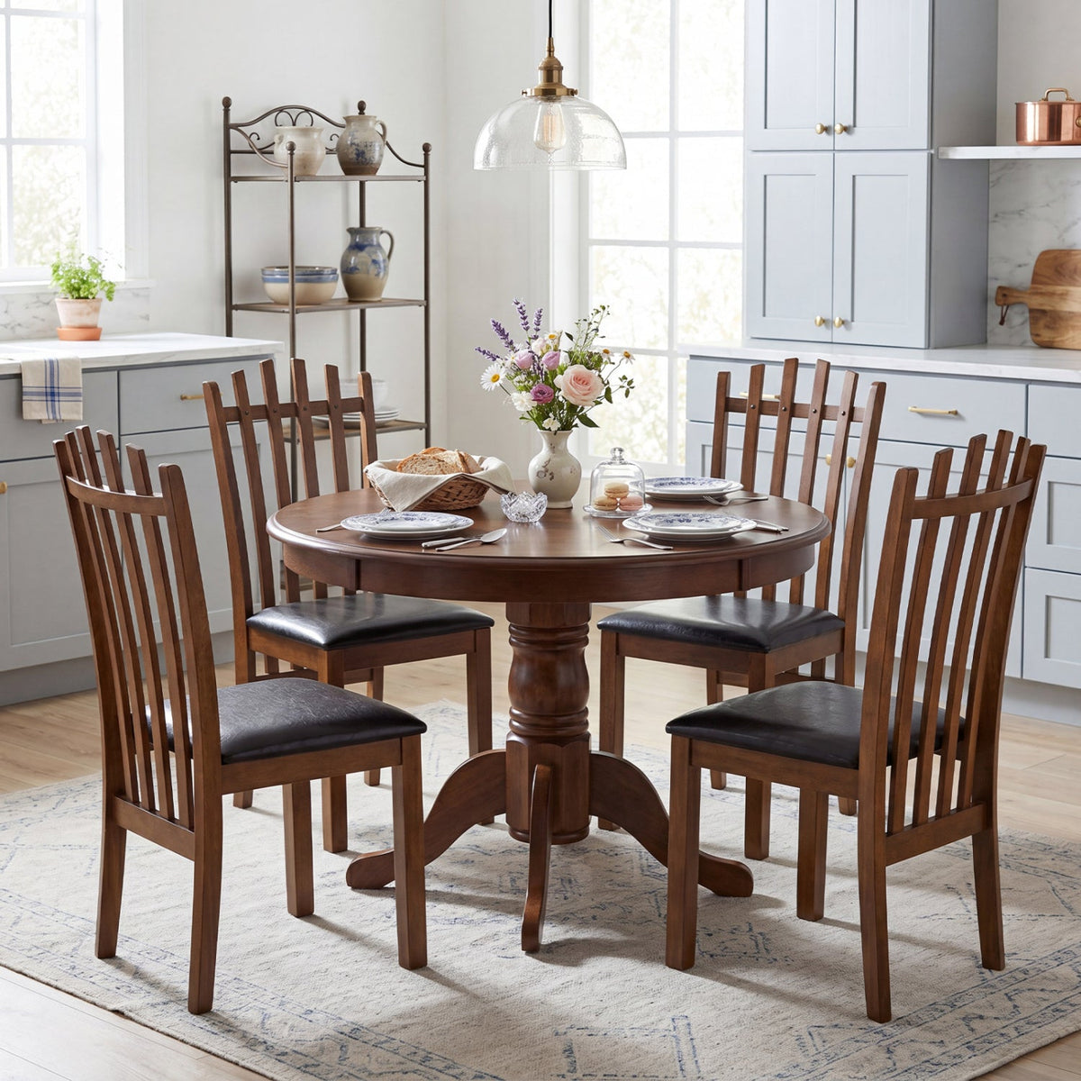 Dining Chairs Set of 4 with Spindle Back and PU Leather Seat 2