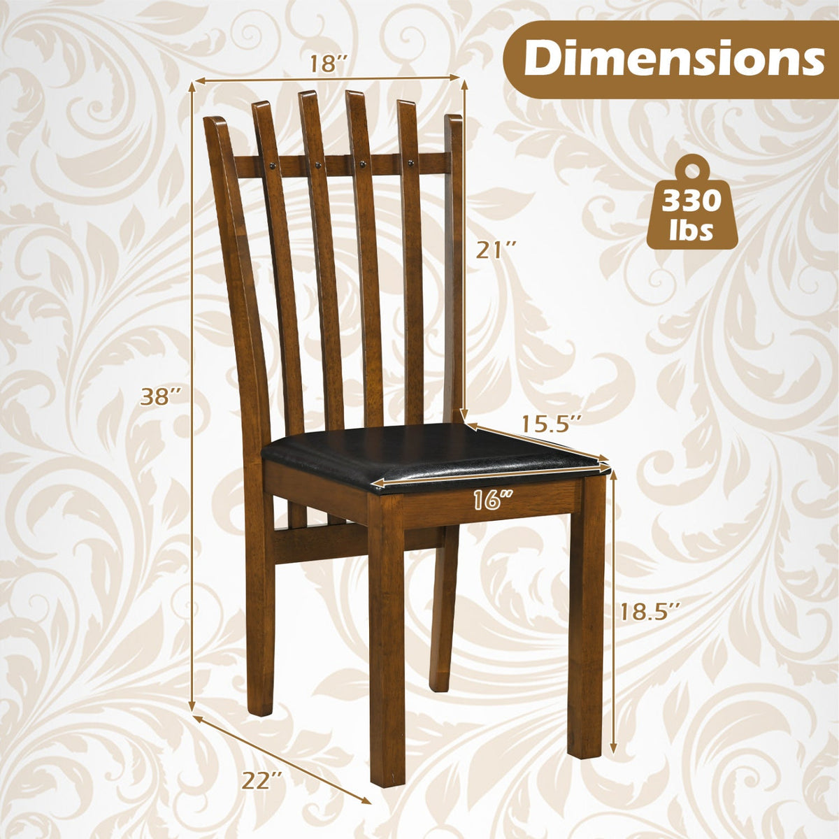 Dining Chairs Set of 4 with Spindle Back and PU Leather Seat 4