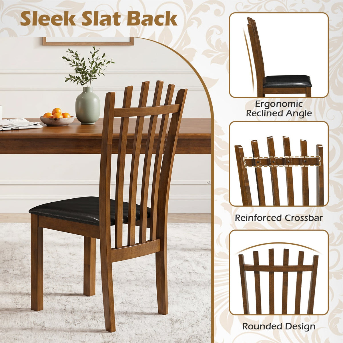 Dining Chairs Set of 4 with Spindle Back and PU Leather Seat 5