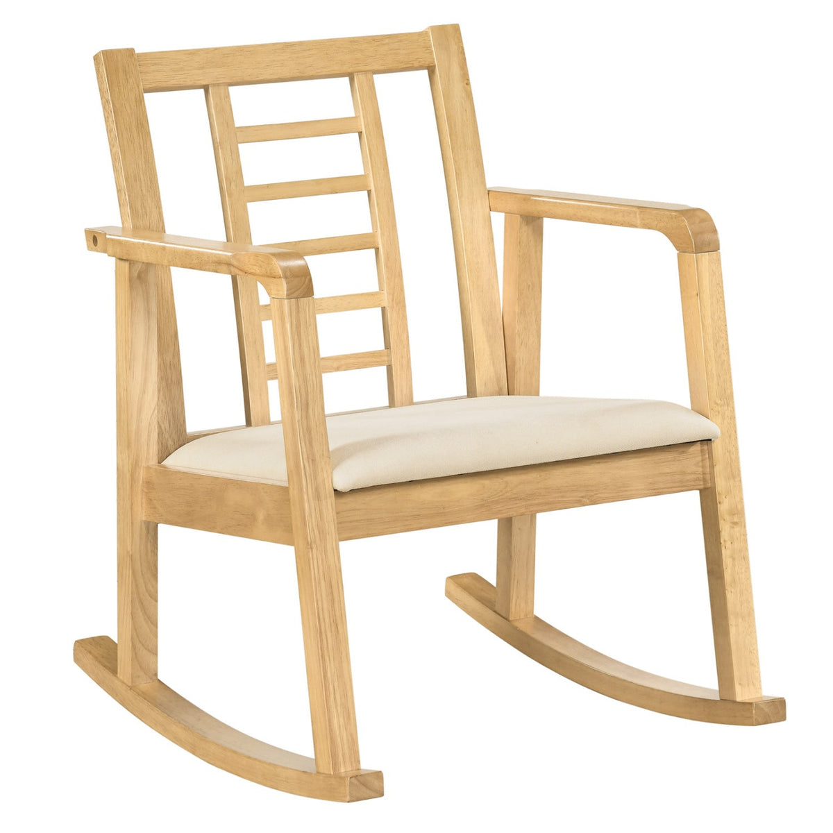 Wooden Rocking Chair with Upholstered Seat and Ladder Back 11