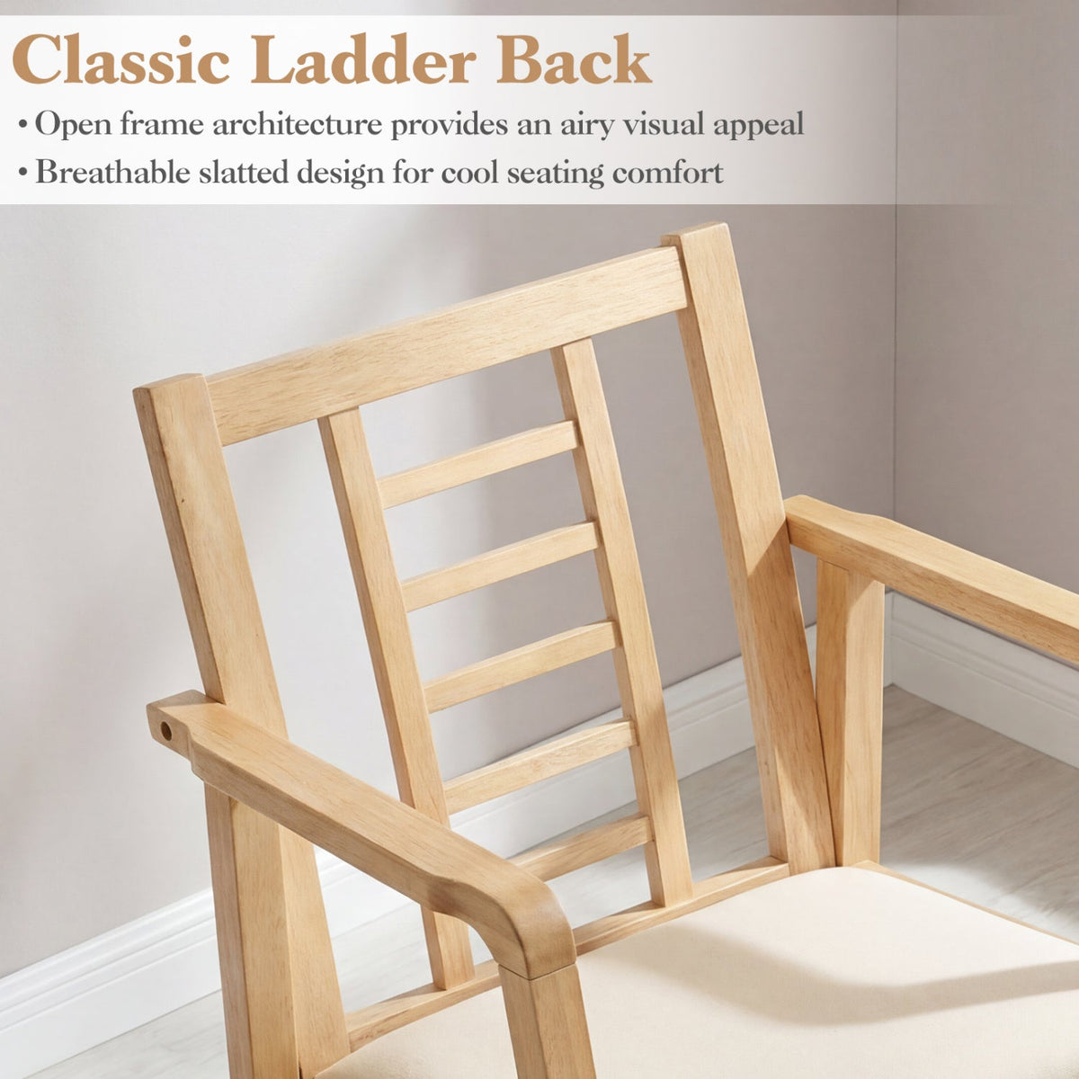 Wooden Rocking Chair with Upholstered Seat and Ladder Back 15