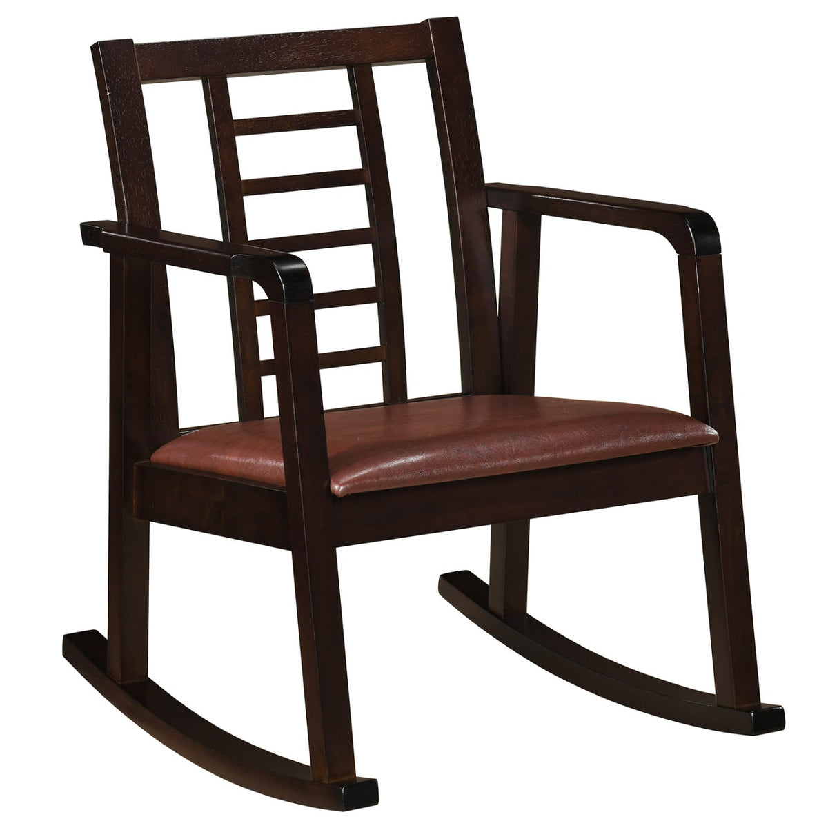 Wooden Rocking Chair with Upholstered Seat and Ladder Back 3