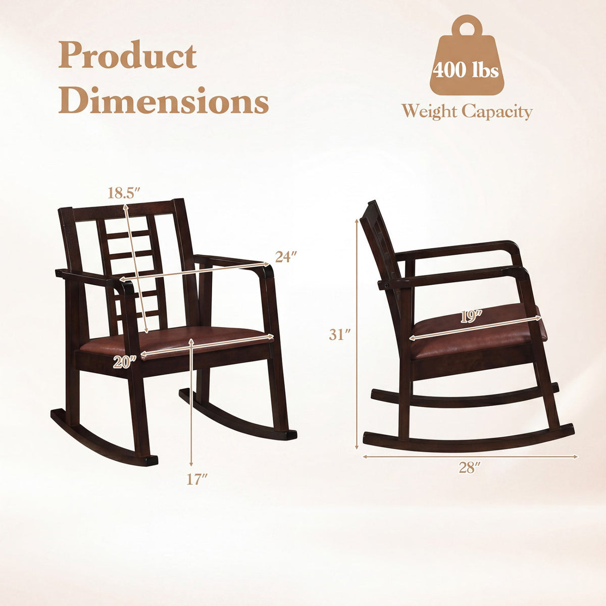 Wooden Rocking Chair with Upholstered Seat and Ladder Back 4