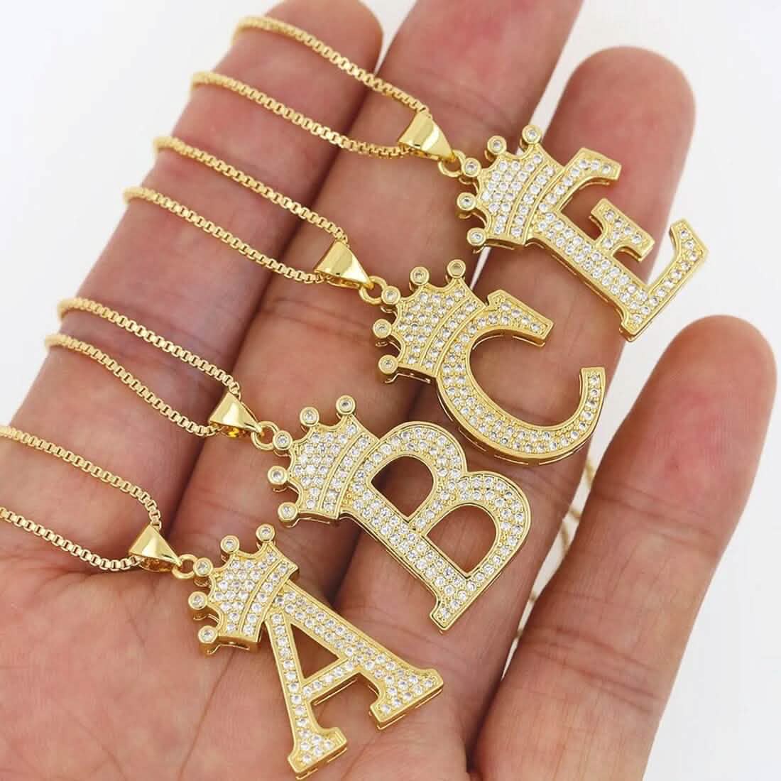 A-Z Alphabet Initial Crown Pendant Necklace 1