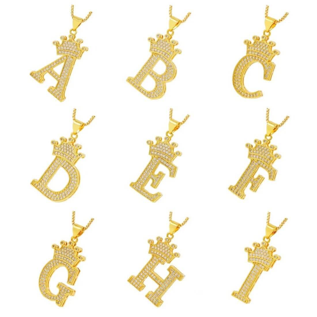A-Z Alphabet Initial Crown Pendant Necklace 2