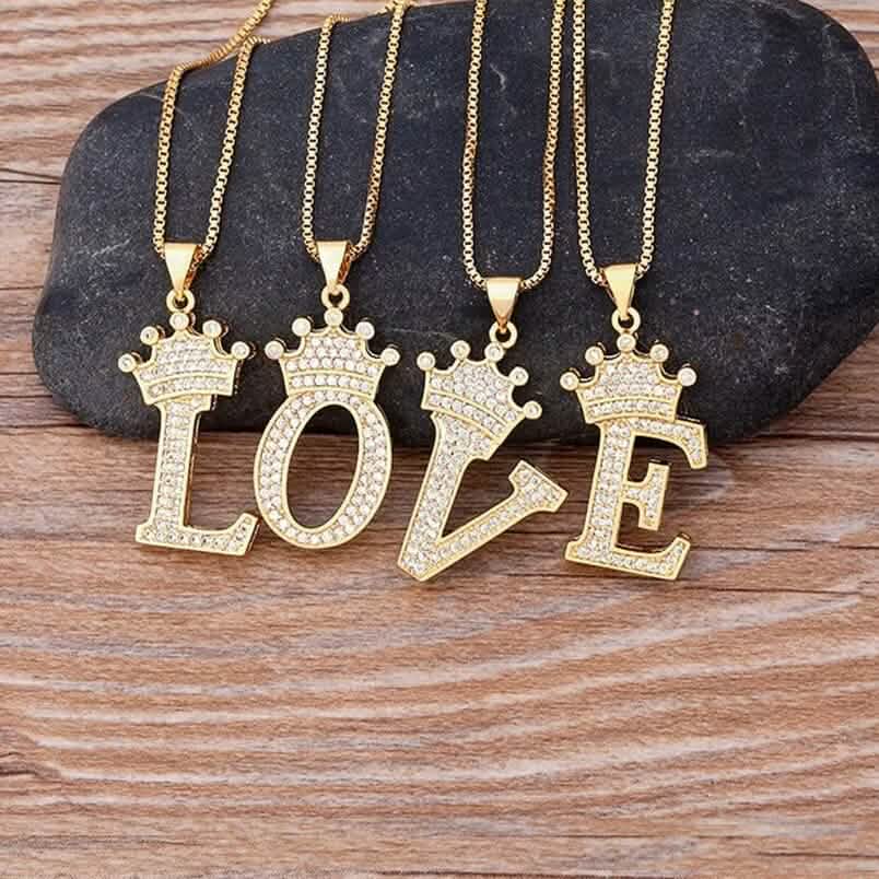 A-Z Alphabet Initial Crown Pendant Necklace 4