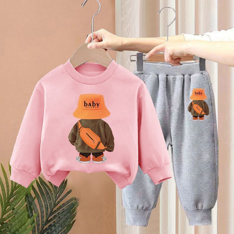 Boys Spring New Children's Autumn Leisure Sports Sweater Medium And Small Two-piece Suit Fashion 16