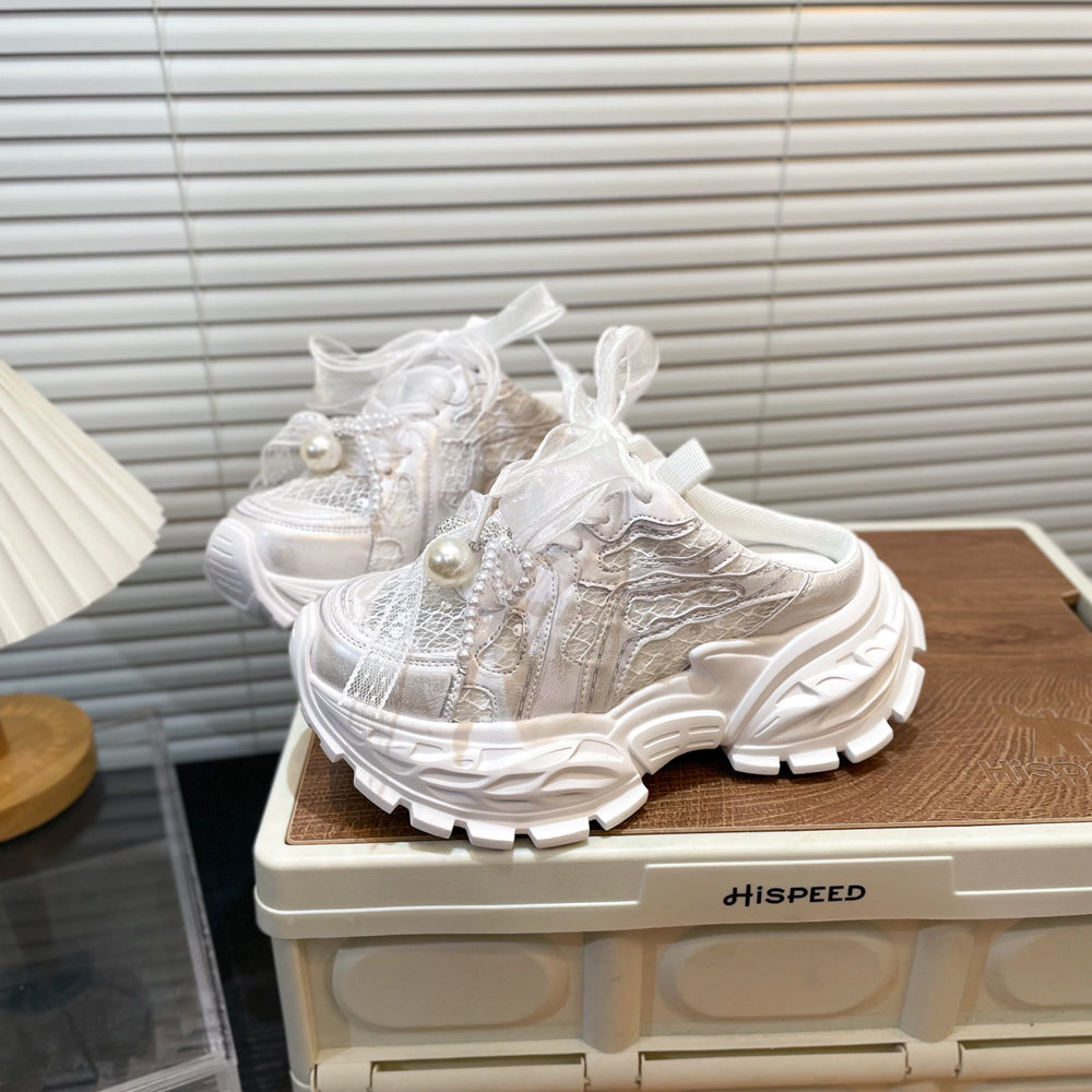 Pearl Lace Bow Baby Girl Daddy Shoes 4