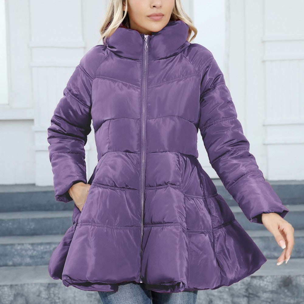 Newest Big Skirt Design Coat Winter Warm Slim-fitting Stand-collar Mid-length Thickened Waist Cotton Jacket Women Clothing 2