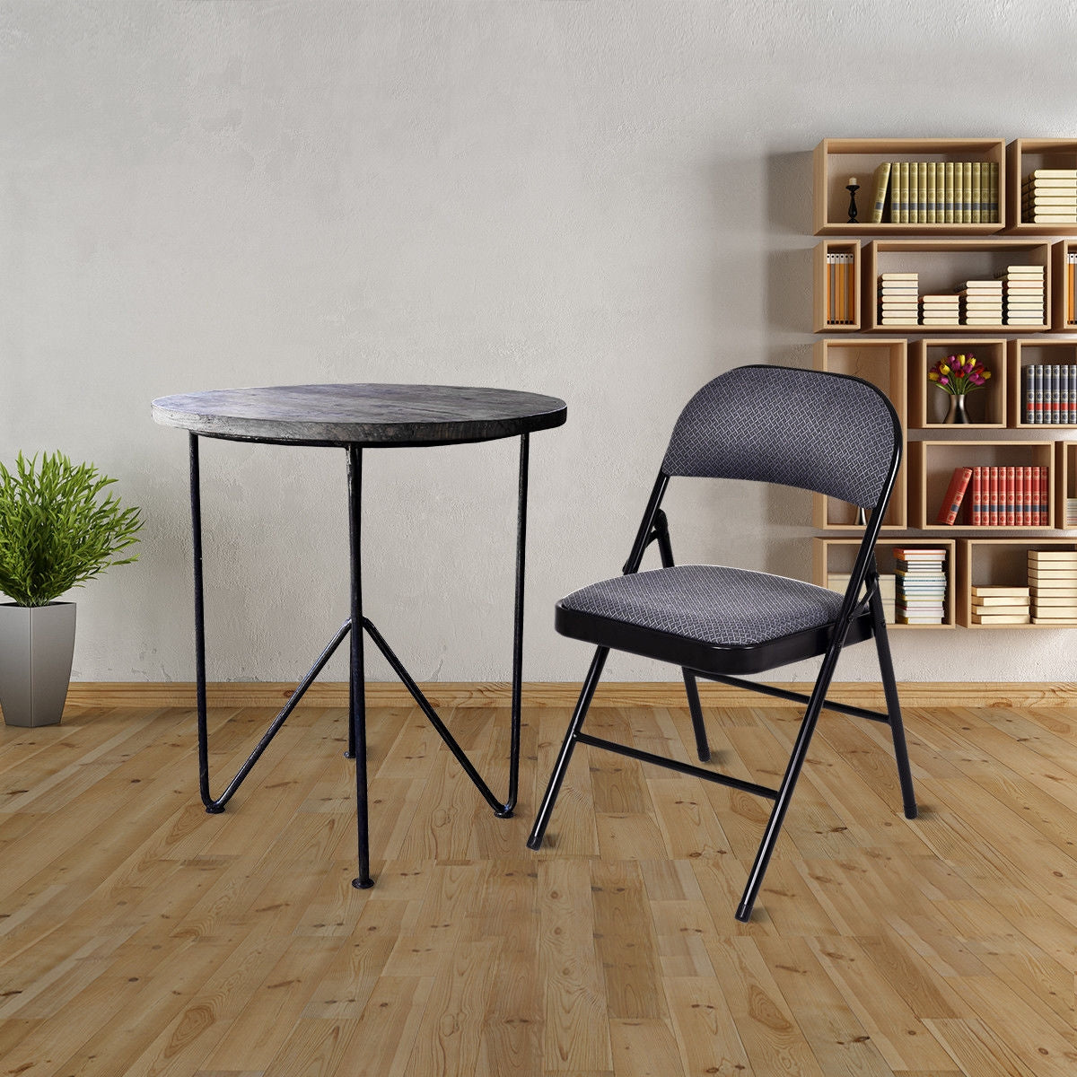 4 Pieces Fabric Upholstered Padded Seat Folding Chairs Seet 1
