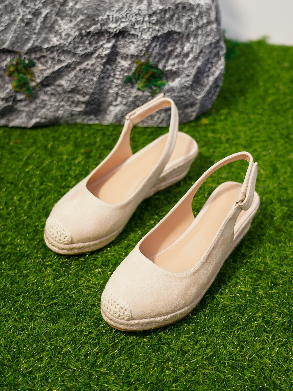 Retro Closed-toe Slingback Wedge Womens Shoes Straw-woven 7