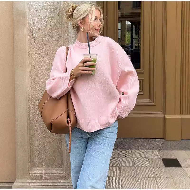 Sweet Crew Neck Pullover Sweater Winter Fashion Loose Long-sleeved Tops For Women Clothing 1