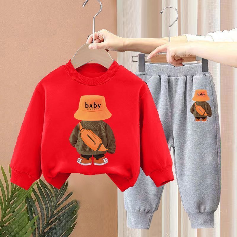 Boys Spring New Children's Autumn Leisure Sports Sweater Medium And Small Two-piece Suit Fashion 13
