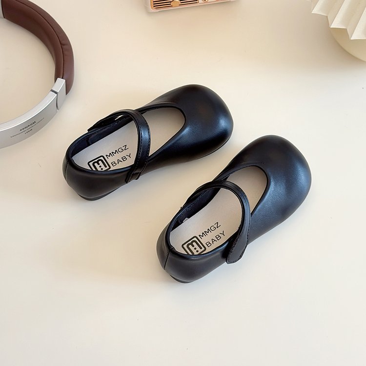 Children's Round Toe Small Leather Shoes, College Style Girls' Middle School, Children's Princess Shoes, Girls' Velcro Single Shoes 3
