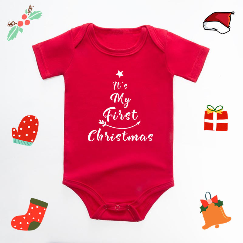 Christmas Deer English Letters Printed Red Triangle Rompers 9