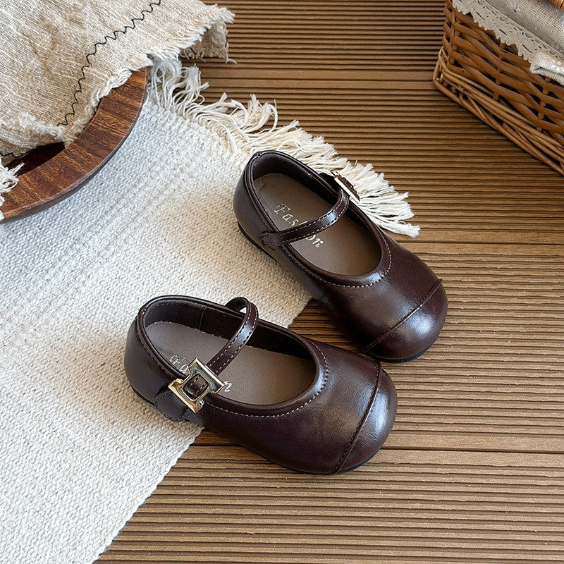 2026 Spring New Girls Leather Shoes, Black Korean Style Soft Sole Baby Flats, Retro Princess Casual Shoes For Little Girls 5