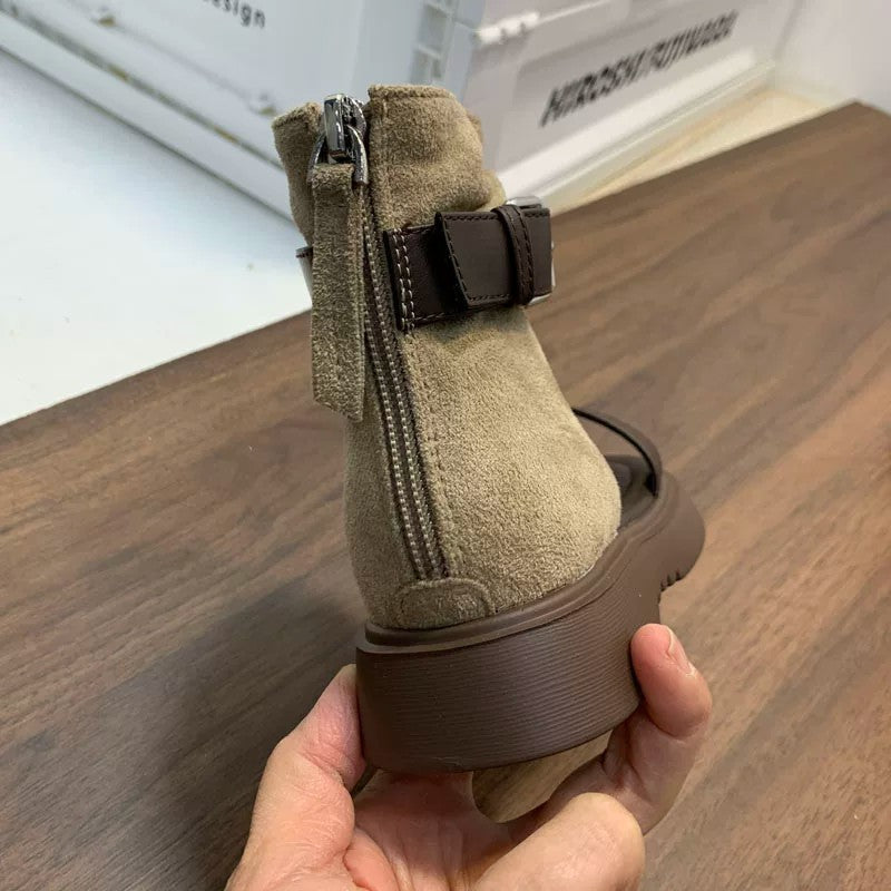 2026 Summer New European Style Girls Roman Sandals, Fashion Kids High Top Sandal Boots With Belt Buckle & Back Zipper Ankle Boots 2
