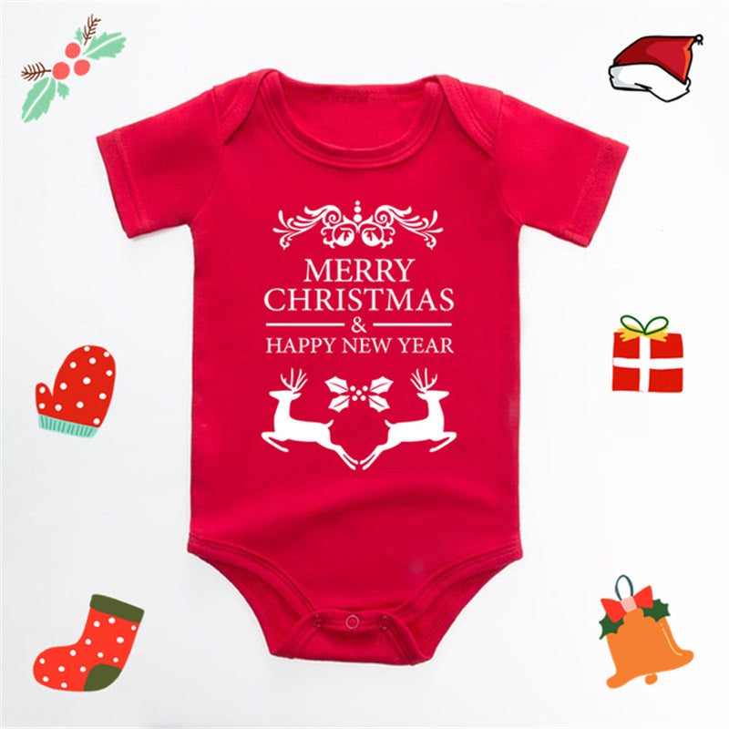 Christmas Deer English Letters Printed Red Triangle Rompers 11