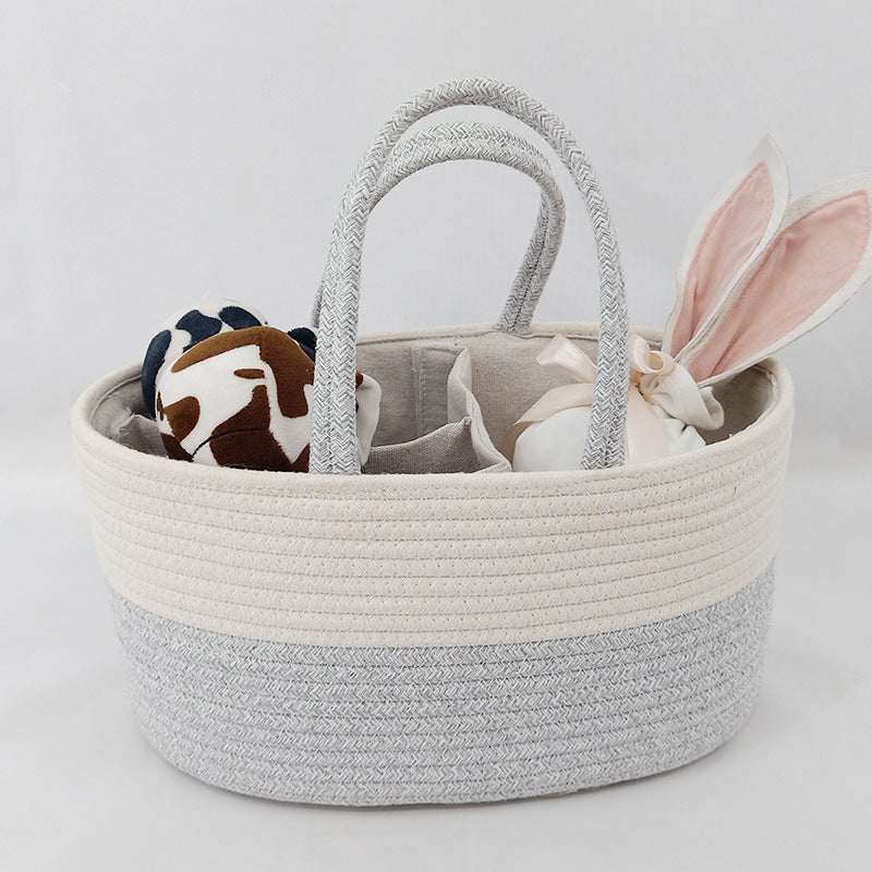 Diaper Caddy Organizer, Large Cotton Rope Nursery Baby Basket, Changing Table Organizer For Baby Diaper Storage, Portable Car Organizer With Removable Divider, Baby Shower Gifts 1