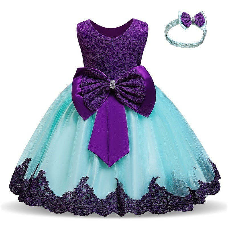 Baby Princess One Year Old Bow Lace Dress 7