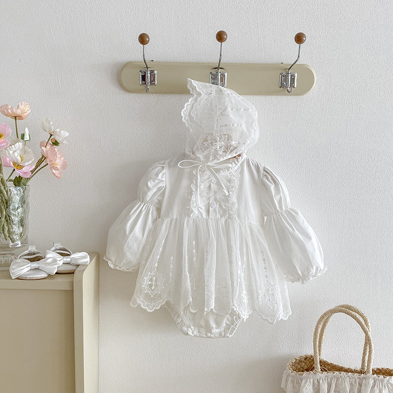 Infant And Toddler Lace Romper Onesie And Triangular-clinched Crawling Suit 3
